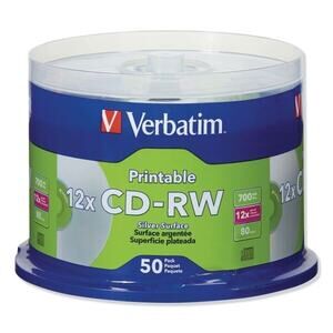 Verbatim 12x CD-RW Printable Rewritable Disc 700 MB/ 80 min Silver x-50 Spindle